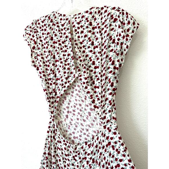 Reformation Ivory Floral Print Round Neck Cap Sleeve Open Back Maxi Dress 0 - Picture 5 of 16